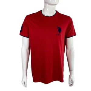 U.S. Polo Assn Red w/ Navy Blue Trim Cotton Short Sleeve Tee
